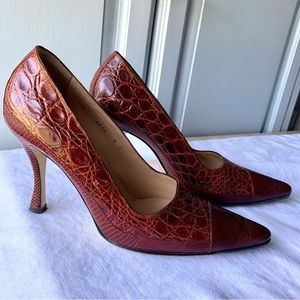 SOLD - Walter Steiger Brown Crocodile Alligators Hand Made 4 Inch Leather Heels